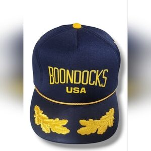 Vintage 80's, 90's Navy Blue Snapback Cap with Yellow Embroidery "Boondocks USA"
